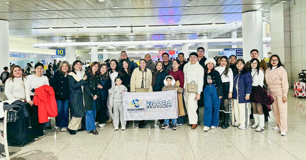 An Avian Korea tour group at the airport